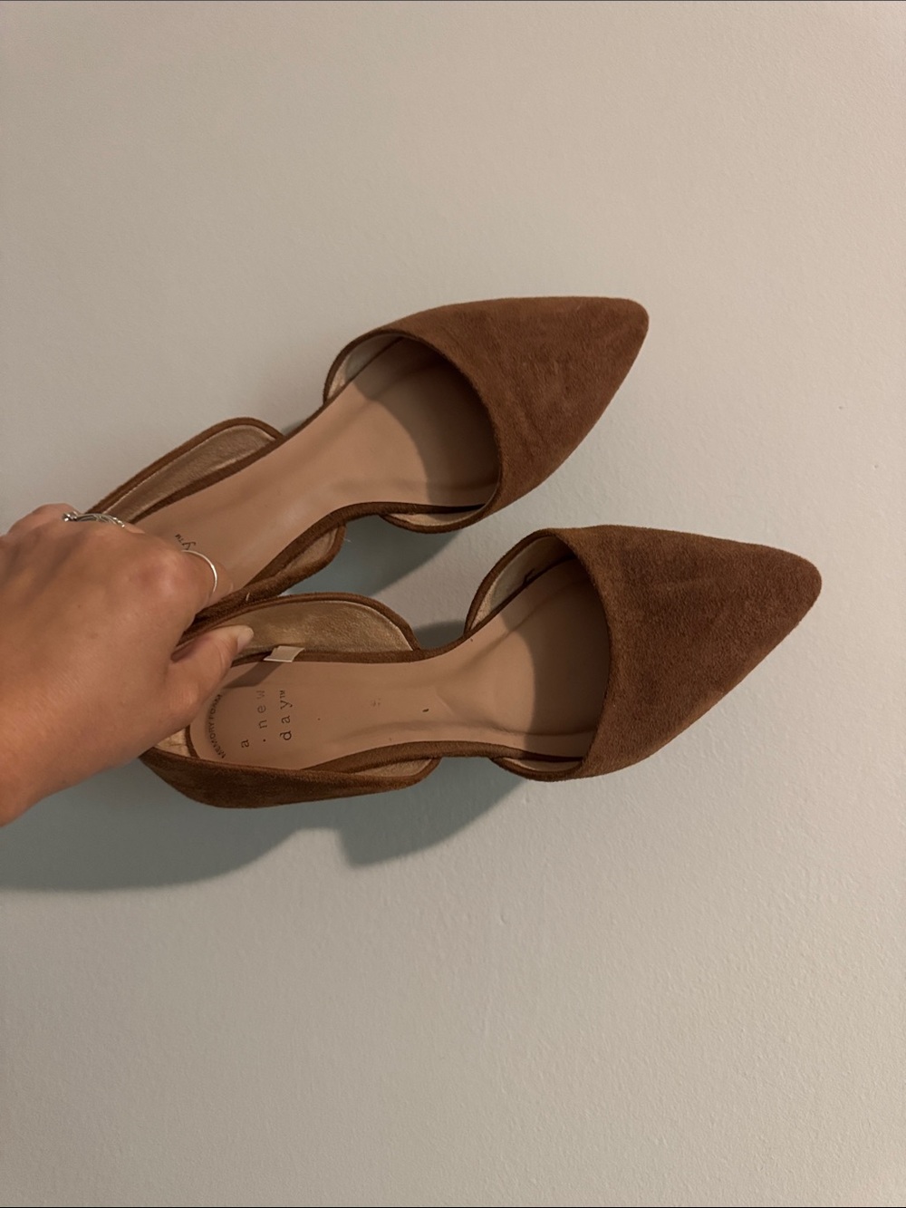 a new day Pointed-Toe Tan Suede D'Orsay Flats